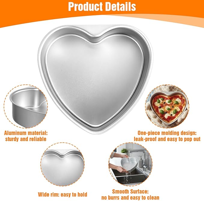 3 Pcs Heart Shaped Cake Pans,8 Inch Aluminum Heart Cake Pans Tin Christmas Baking Reusable Funny Cakes Mold for Baking DIY Mold Tool for Kitchen Birthday Valentine's Wedding Party