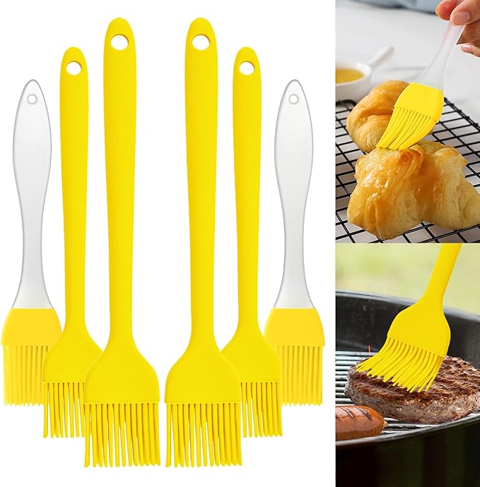 6 pieces basting brush for grilling,pastry brush,bbq basting brush,basting brush,rubber brush for cooking,basting brush for cooking,silicone bbq brush,barbecue sauce brush (yellow)