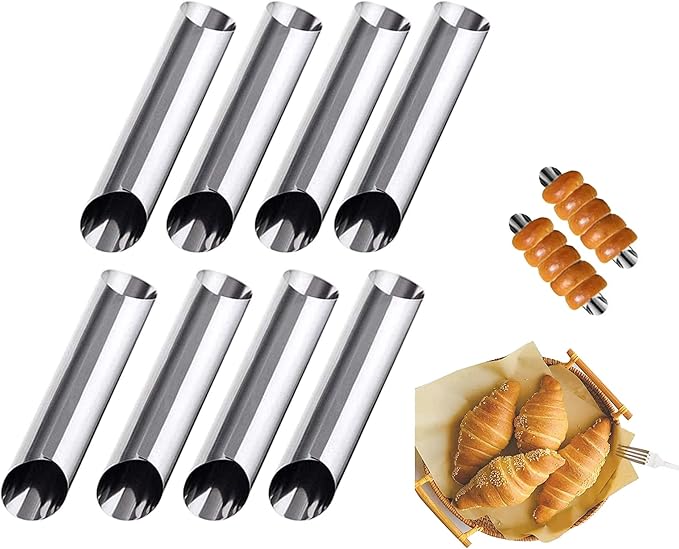 8 Pack Cannoli Tubes, Stainless Steel 5 inch Pancake Tubes Cream Croissant Spiral Cake Baking DIY Spiral Cake Decoration Tool-Candy Corner Mold