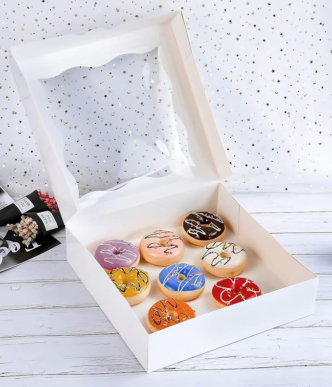 CHERRY 15-Pack 12"x12"x3"White Bakery Boxes with PVC Window for Pie and Cookies Boxes Large Natural Paper Box,Pack of 15