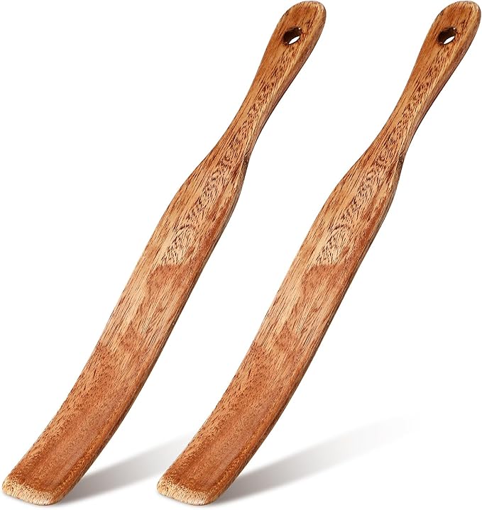 Baderke 11 Inch Wooden Spatula Acacia Skinny Spurtle for Sourdough Starter Sourdough Mixer Bread Stirring Stick for Kitchen Cooking Baking Tools(2 Pcs)