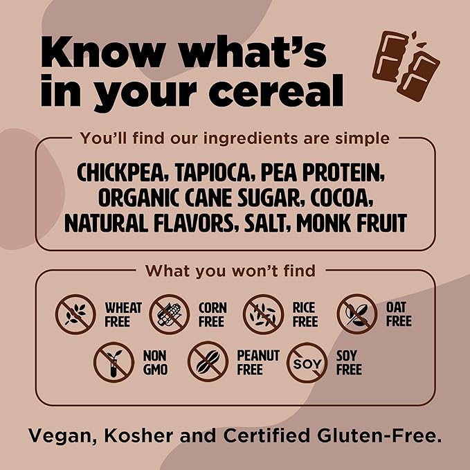 Three Wishes Grain-Free & Protein Cereal - Healthy, Low Sugar & Gluten-Free Breakfast Cereal - Low Carb, Plant-Based, Vegan & Non-GMO - Cocoa, 4-Pack