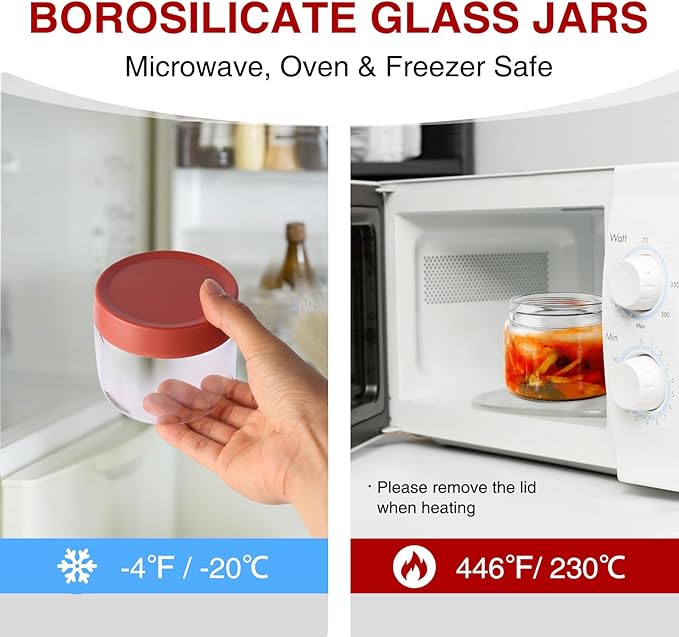 10oz Borosilicate Glass Jars with Lids - Freezer to Oven Safe(-4°F to 446°F), Airtight Meal Prep Containers for Overnight Oats, Snacks, Coffee, Microwave & Dishwasher Safe (4pack)
