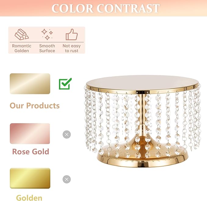 LANLONG Cake Stand for Dessert Table 12 Inch Gold Crystal Pendants Metal Cake Stand Serves as A Round Dessert Cupcake Display Plate for Table, Wedding, Party, Event