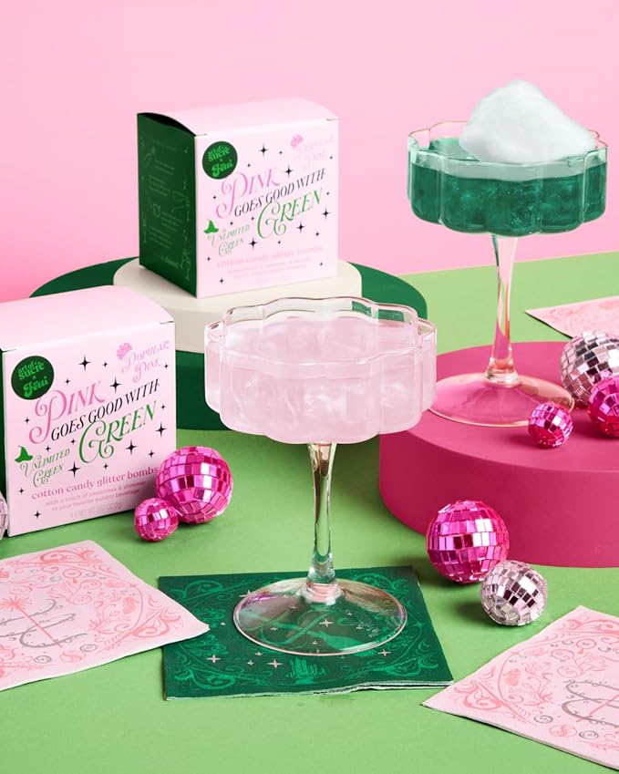 xo, Fetti x Art of Sucre Pink Green Cotton Candy Glitter Drink Bombs - 4 pc, Edible Glitter | Wizard, Magical Birthday Decorations, Kids Party Setting, Girls Spellbound Decor
