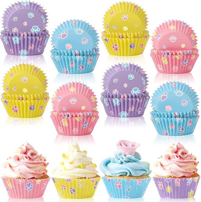 Vesici 200 Count Cartoon Blue Dog Cupcake Liners Dog Paw Paper Cupcake Wrappers Puppy Theme Muffin Baking Cups Cake Holder for Cake Decorations Baby Shower Birthday Party Supplies
