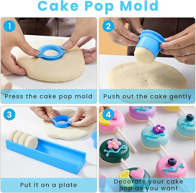 Round Cake Pop Mold : Circle Cake Pop Cutter and Pusher with Tray - ABS Plastic Easy Release & Non-Stick Perfectly Cakepop Molds Shapes for Parties, Wedding,Home Desserts Making