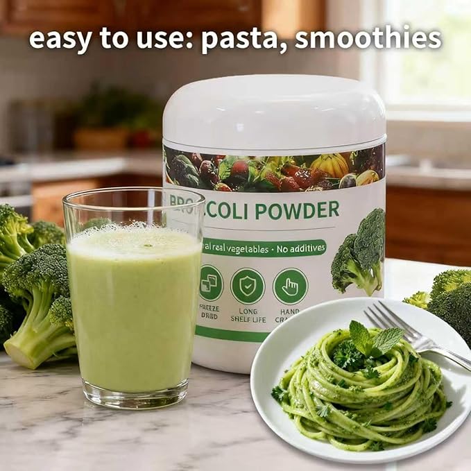 GaoGaoFen Freeze-Dried Broccoli Powder,7.05oz/200g,Green Superfood for Smoothie,Drinks,Cooking,Rich in Nutrients,100% Natural No Additives