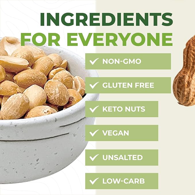 Beyond Nature Dry Roasted Peanuts – Unsalted 2 Pound (32 oz) Vacuum Sealed Non GMO, No Oil & No Salt, Low Carb, Keto Friendly & Vegan Snack