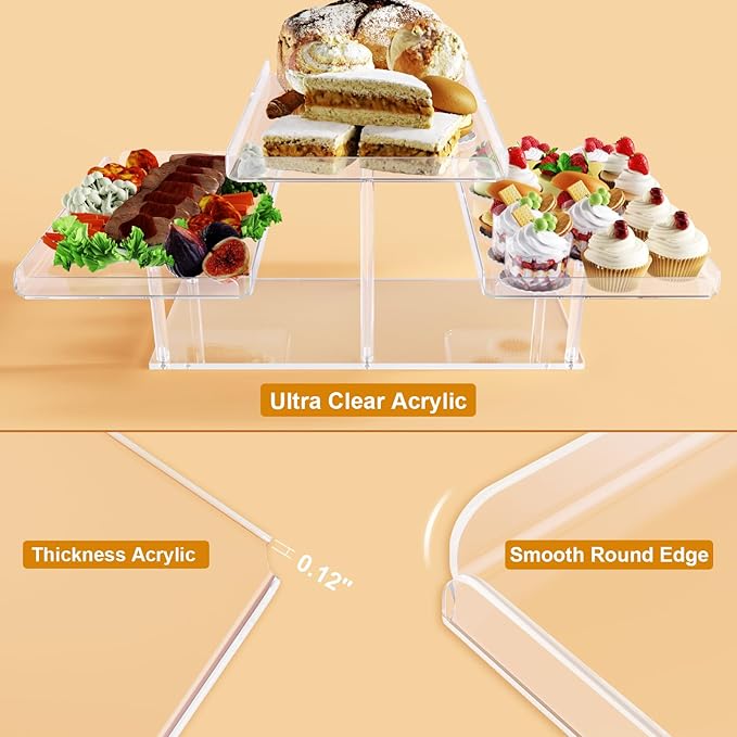 3 Tier Serving Tray for Entertaining, Acrylic Dessert Table Display Set for Party Supplies, Serving Platters and Trays for Food, Cupcake Buffet Dessert Risers Stands for Weddings Baby Shower