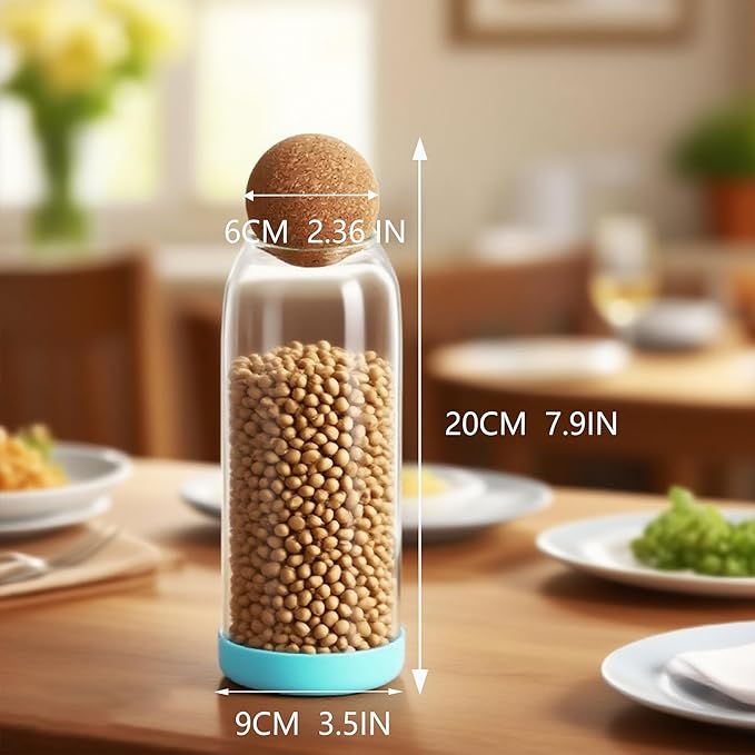 4 pcs 34oz/1000ML Glass Storage Container with Ball Cork Glass Jars with Cork Lids Glass Food Storage Containers with Ball Stopper Coffee Canister for Beans,Nuts,Oats,Spices,Candies,Biscuits