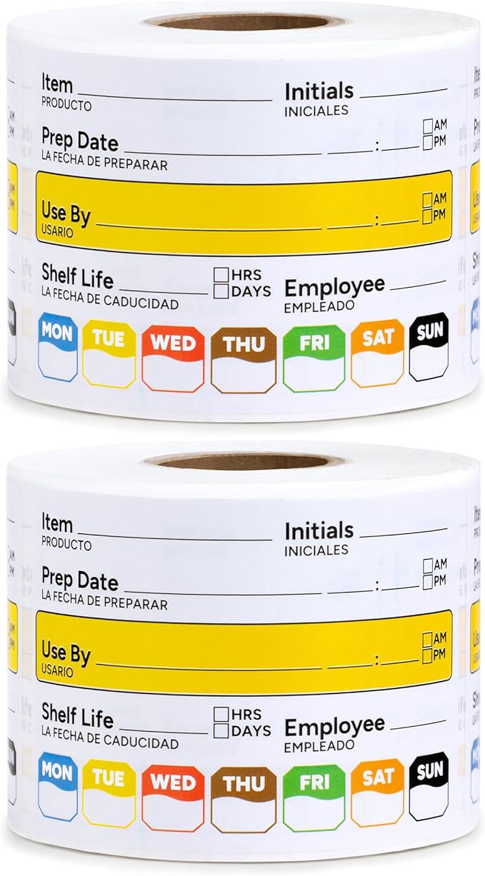 Restaurant Quality Shelf Life Food Rotation Labels Vinyl, 2” x 3” Self-Adhesive Removable Freezer Food Labels Stickers, Perfect for Reusable Containers, Food Date Sticker (Large, Count, 2)