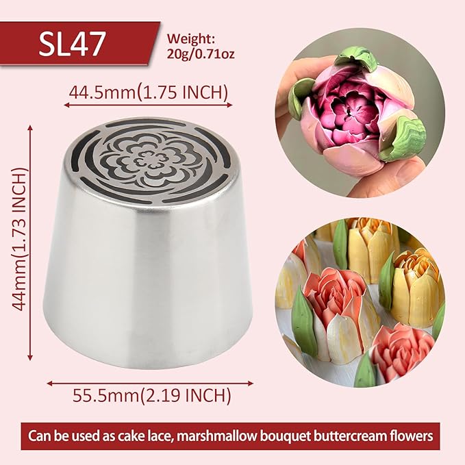 Extra Large Russian Piping Tips for Marshmallows Stainless Steel Flower Frosting Nozzles many styles Cake Decorating Baking tool for Buttercream, Cupcakes Cookies(SL47)