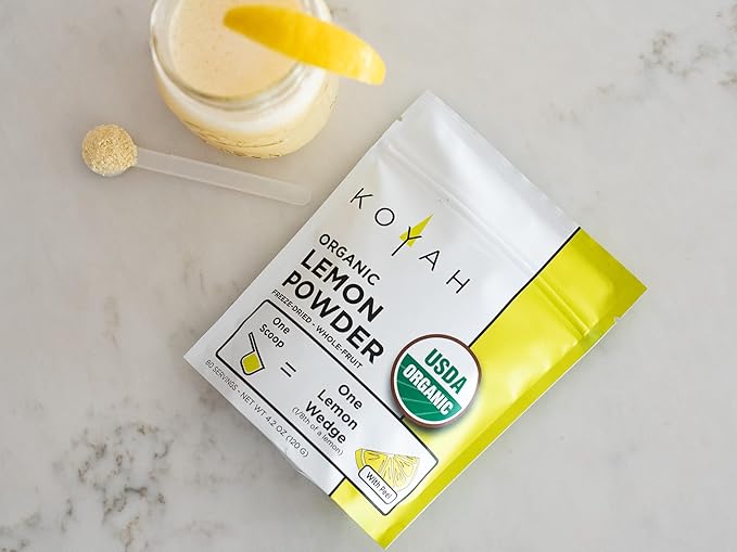 KOYAH - Organic Lemon Powder (with Peel) - 80 Servings (1 Scoop = 1 Lemon Wedge), USA & Mexico Grown Lemons, Freeze-Dried