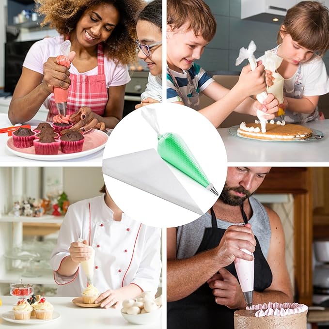 231Pcs Piping Bags and Tips Set，Disposable Frosting Piping Kit Includes 200Pcs Piping Bags(11.7In)，24 Piping tip，3 Cake Scrapers，2 Couplers and 2 Icing Bags Ties