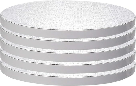 O’Creme Cake Board, White Round Cake Circles with Gorgeous Design, Sturdy & Durable 1/2” Thick Cake Drums, Round Cake Boards with 10” Diameter, Pack of 5 Disposable Cake Drums