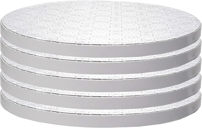 O’Creme Cake Board, White Round Cake Circles with Gorgeous Design, Sturdy & Durable 1/2” Thick Cake Drums, Round Cake Boards with 9” Diameter, Pack of 5 Disposable Cake Drums