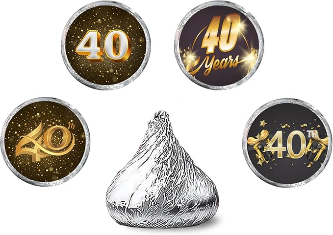 40th Birthday Round Candy Sticker - Cheers 40, Happy 40th Birthday, Anniversary Party Favors Sticker Labels Fit Chocolate Candy （ 160 Pieces）