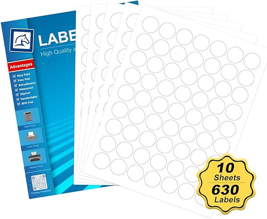 1" Round Sticker Labels for Laser/Ink Jet Printers, White Printable Sheets, Circle Sticker Labels, 10 Sheet （HB-C063）
