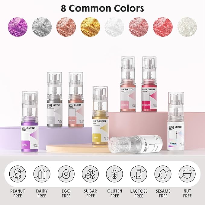Edible Glitter Spray,Food Grade 5g Edible Glitter for Cake Decorating Desserts, Beverages, Cupcakes, Cake Pops and Cookies - White