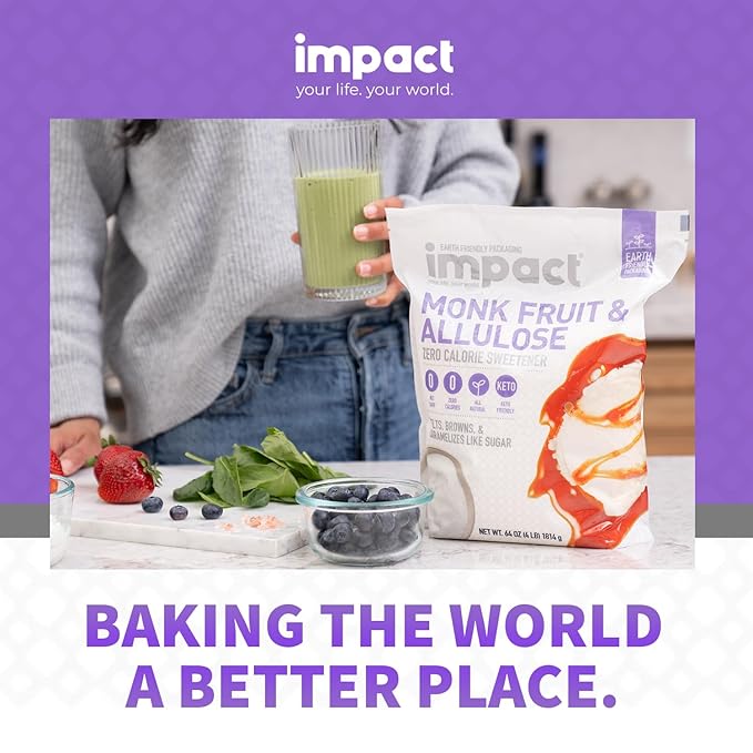 Impact - Monk Fruit Allulose Sweetener, Crystallized Blend Sugar Substitute - Zero Calorie Low-Carb Essential for Low-Carb Recipes - 4lb