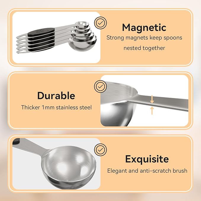 2PCS 1Tbsp(3tsp, 1/2oz, 15ml) Single Magnetic Measuring Spoon, Stainless Steel Individual Measure Scoop Only for Baking & Cooking, Metal Kitchen Gadgets Essentials