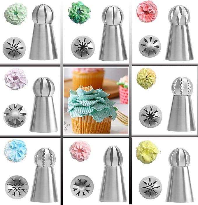 8 PCS Russian Piping Tips Set, BravOne Stainless Steel Russian Piping Ball Tips Flower Frosting Tips Icing Tips Piping Nozzles Cake Decorating Tips Kit