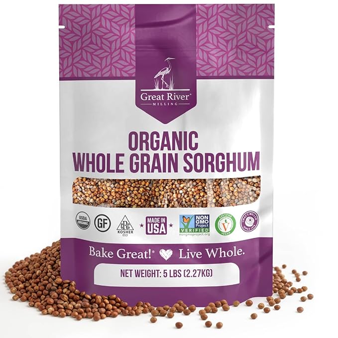 Great River Organic Milling Organic Whole Grain Sorghum | High-Protein Ancient Grain | Non-GMO, Kosher Certified | Ideal for Salads, Pilaf, Porridge, Baking & More | 5 Lb