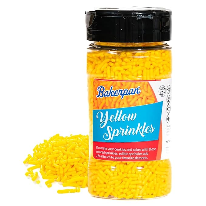 Bakerpan Yellow Jimmies Sprinkles - 6 Ounces Yellow Sprinkles for Cake Decorating - Edible Sprinkles for Cupcakes, Ice Cream, Cake Decorations (Made in USA)