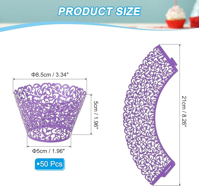 PATIKIL Cupcake Wrappers Paper, 50 Pack Baking Cups Standard Vine Decoration for Anniversary Birthday Weddings and Parties, Dark Purple