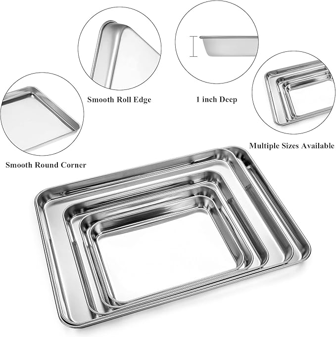 Baking Sheet with Silicone Mat Set of 4, Stainless Steel Cookie Sheet Baking Pan Tray with Silicone Mat, Non Toxic & Heavy Duty & Easy Clean - Size of 17½ inch