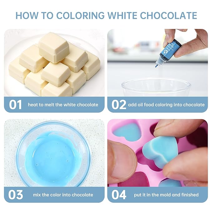 Oil Based Food Coloring for Chocolate – 18 Colors x 10ml Concentrated Oil Food Dye for Melting Chocolate, Candy Melts, Cake Pops, Strawberries & Baking