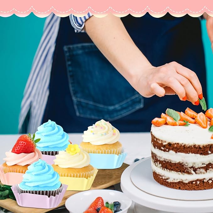 LemonRoad 300pcs Coated Paper Cupcake Liners for Baking Colorful Greaseproof Baking Cup for Muffin Dessert Candy Biscuit Cookies Brownie Wedding Birthday Party Baby Shower(Colorful,Square)