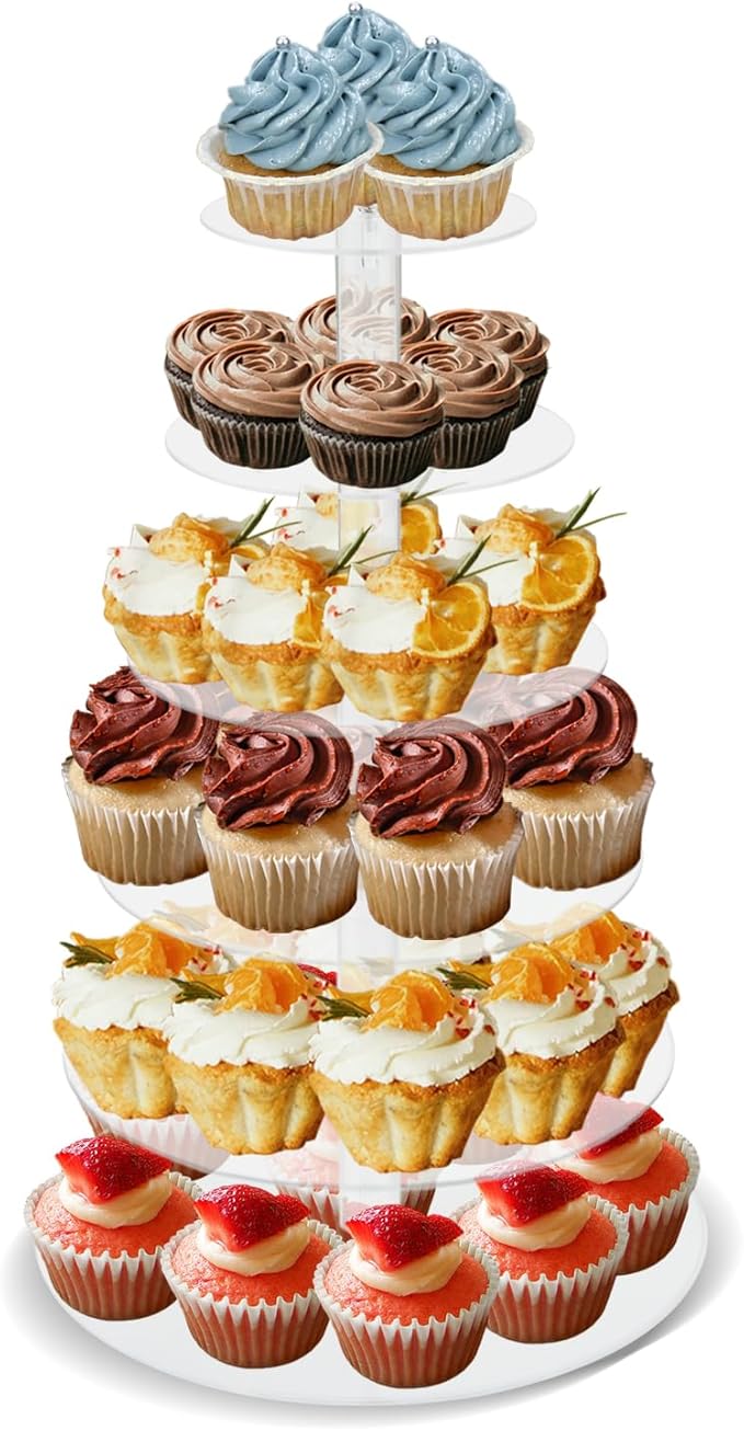 6 Tier Cake Stand, Acrylic Round Cupcake Stand Clear Cupcake Tower Holder Display Stand for Party, Birthday, Wedding, Dessert, Baby Shower Decor