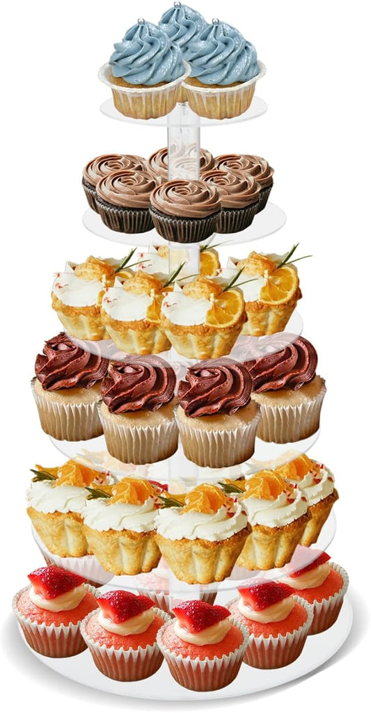 6 Tier Cake Stand, Acrylic Round Cupcake Stand Clear Cupcake Tower Holder Display Stand for Party, Birthday, Wedding, Dessert, Baby Shower Decor