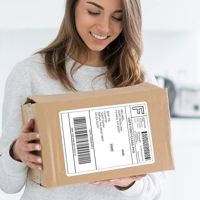 MFLABEL Full Sheet Sticker Paper - 50 Sheets 8.5" x 11" White Matte Printable Vinyl for Inkjet & Laser Printers | Permanent Adhesive for Shipping Labels, Address Labels, DIY Crafts & Packaging
