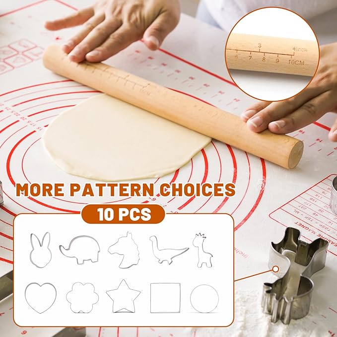 Cookie Cutters Set, 16-Piece Nonstick Baking Pans Set, Complete Cake Baking Set with Baking Pan Baking Mat Rolling Pin Spatula Clamp (Animals)