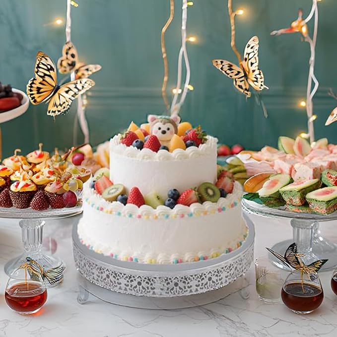 MTJYQTF Silver Cake Stand Set - 16 IN Metal Round Cupcake Dessert Stand with Cake Cutting & Cake Spatula for Party, Candy Table Display for Wedding Birthday Baby Shower Housewarming Party CS003-16pan