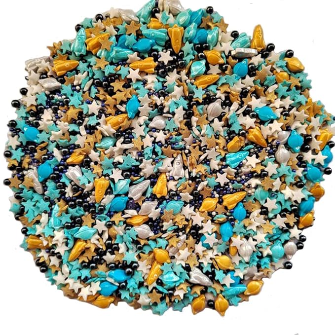 Homankit Space Theme Sprinkles Planet Rocket Stars Cookie Decorations Baking Cake Cupcake Topper Decoration 3.35 Ounce