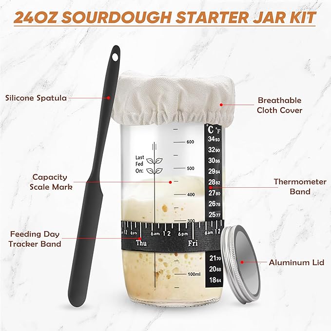 Complete Sourdough Starter Kit - 24 PCS 𝗣𝗥𝗘𝗠𝗜𝗨𝗠 Sourdough Bread Baking Supplies for Modern Kitchen, 9" Round Banneton Bread Proofing Baskets Making Tools for Beginners & HomeBakers