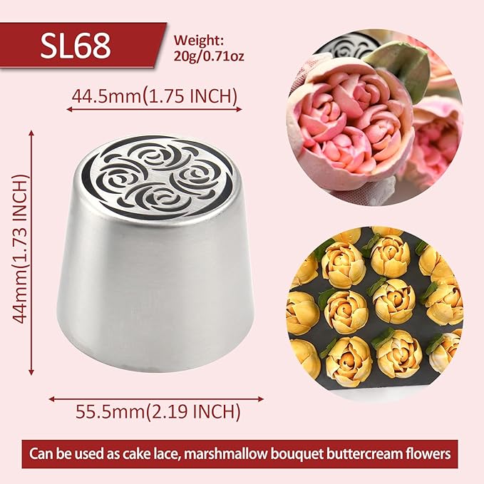Extra Large Russian Piping Tips for Marshmallows Stainless Steel Flower Frosting Nozzles many styles Cake Decorating Baking tool for Buttercream, Cupcakes Cookies(SL68)