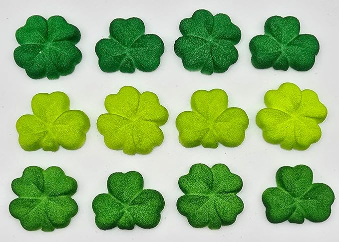 Green Shamrock Edible Sugar Cake Toppers, 24 Count