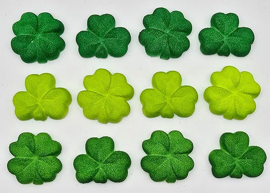 Green Shamrock Edible Sugar Cake Toppers, 24 Count