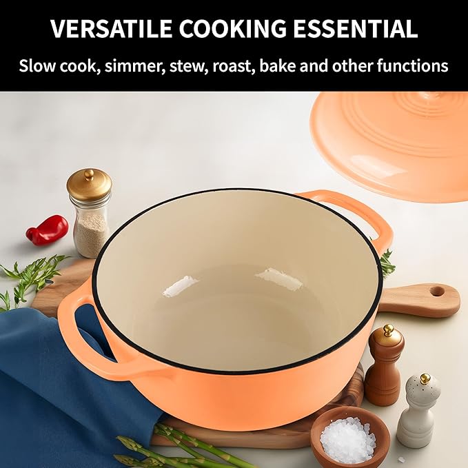 Premium Enameled Cast Iron Dutch Oven for Bread Baking | Non-Stick 5.5QT Oval Bread Oven with Lid | Perfect for Sourdough, Loaf, and Artisan Baking (Round Orange, 5.5 QT)