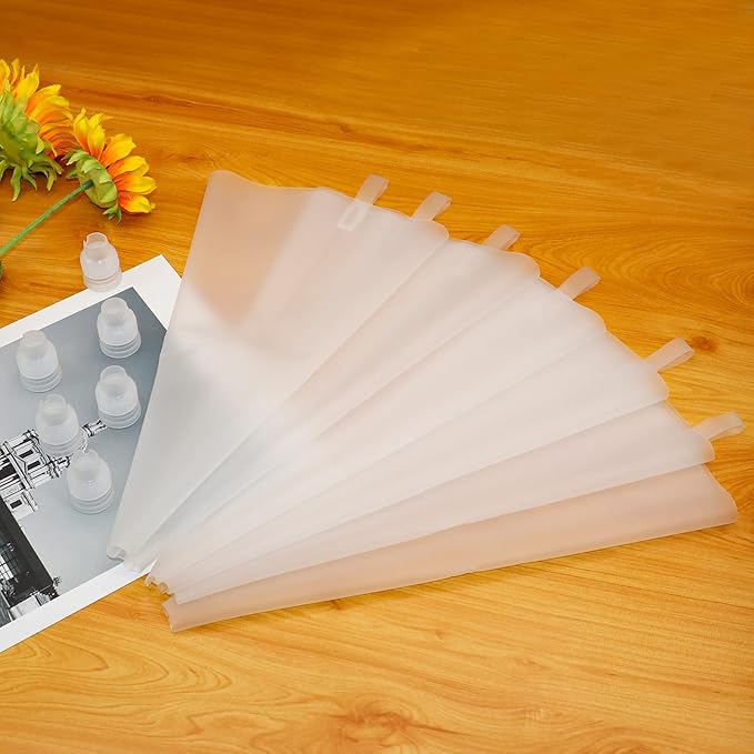 12 Inch Silicone Pastry Bags 6-Pack Reusable Icing Piping Bags Cake Cupcake Decorating Bags Baking Frosting Piping Bags with 6 Icing Couplers for Standard Tips, Translucent