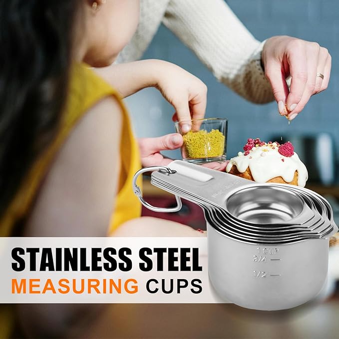 Measuring Cups and Spoons Set, Stainless Steel Stackable Nesting Heavy Duty Measuring Cups,Perfect for Dry and Liquid Ingredients,Nesting Measuring Cups for Baking & Cooking (Standard Edition Set)