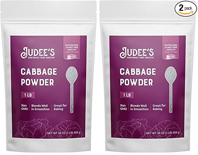 Judee’s Cabbage Powder 1 lb - 100% Non-GMO, Gluten-Free, and Nut-Free - Rich in Nutrients - Great for Baking and Seasoning - Blends Well in Smoothies and Shakes (Pack of 2)
