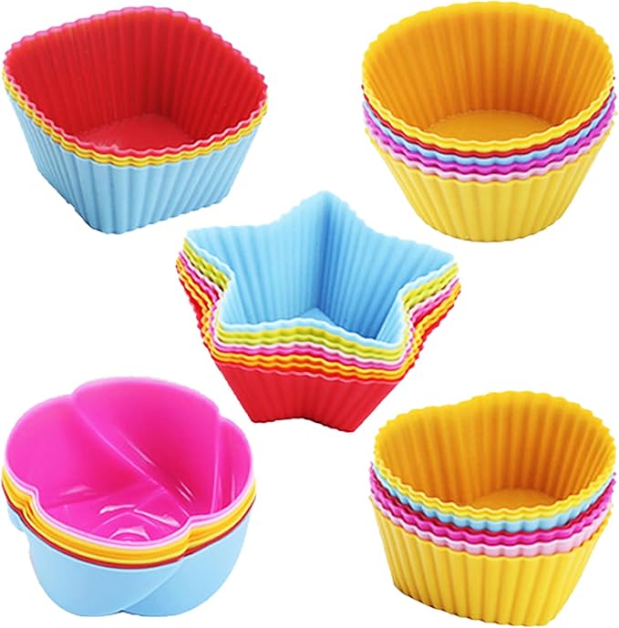 Reusable Silicone Cupcake Baking Cups Silicone Baking Cups, Reusable & Non-stick Muffin Cupcake Liners for Party Halloween Christmas (Pack of 30,Multicolor,5 styles)