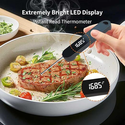 YFL Instant Read Digital Meat Thermometer, 0.5S Fast Response Food Thermometer ±0.5°F Accuracy | IPX7 Water Resistant Kitchen Thermometer for Grilling, BBQ, Air Fryer, Cooking and Baking
