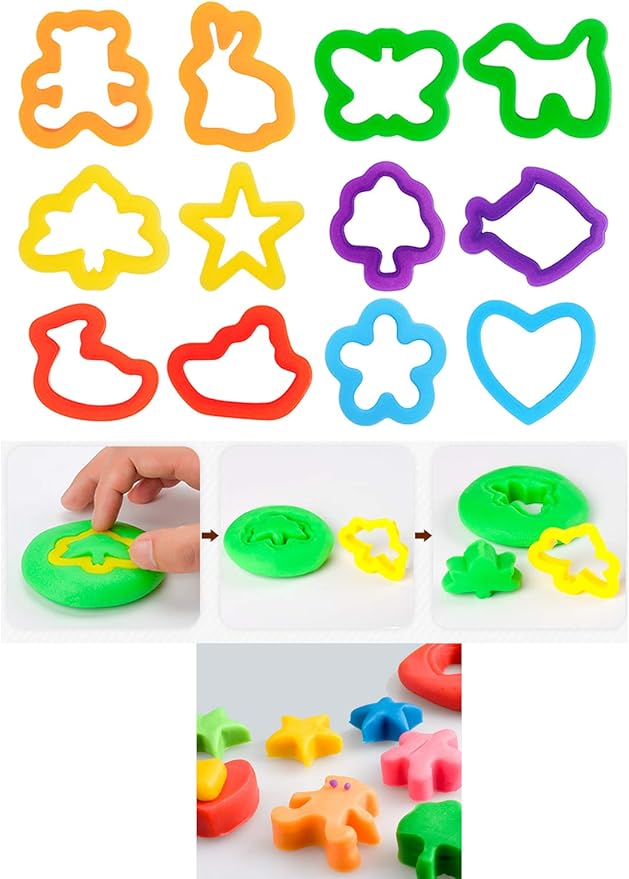 Dough Play Tools Set for Kids Letter Molds，Numeral Various Plastic Animal Molds for Creative Dough Cutting (63 Pieces)